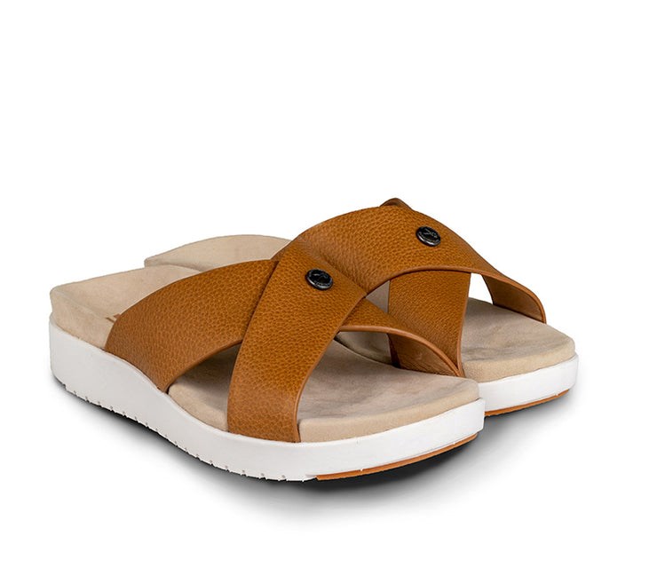 Kuru BREEZE Slide Sandal Caramel Brown-White-Gum | 20681-BAGH