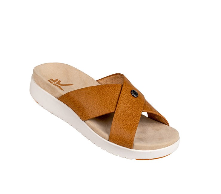 Kuru BREEZE Slide Sandal Caramel Brown-White-Gum | 20681-BAGH