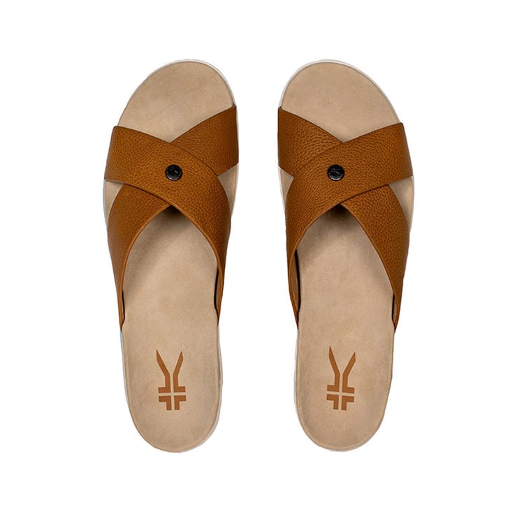 Kuru BREEZE Slide Sandal Caramel Brown-White-Gum | 20681-BAGH